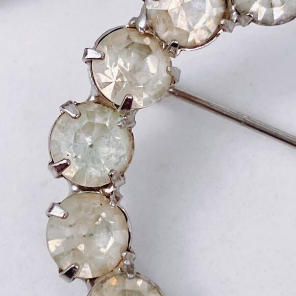 VTG Mid Century Brooch Lot of 3 Silver Tone Rhinestone Circle Heart Botanical - Picture 7 of 13